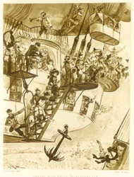 Vertrek van een trans-Atlantische ballon, uit Le Vingtieme Siecle, pub. 1883