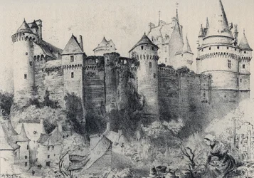 La Chateau fort de Vitre en Ille-et-Vilaine - La vieille France - La Bretagne - tekst, tekeningen en lithografieën, door Albert Robida (1848-1926) ongedateerd eind 19e eeuw