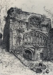 De fontein van de karmelieten in Morlaix - La vieille France - La Bretagne - tekst, tekeningen en lithografieën door Albert Robida zonder datum eind 19e eeuw