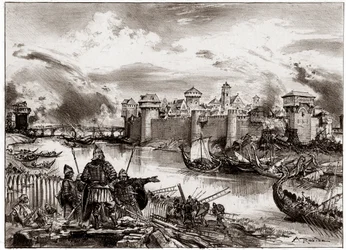De Vikingen, Normandische piraten onder bevel van hun leider Siegfried, belegeren Parijs
