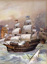 De vloot van Jean Ango blokkeert de Taag en bedreigt Lissabon, ca. 1909