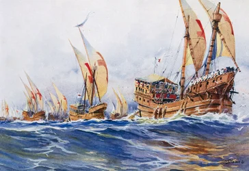 Franse schepen van koning Lodewijk IX tijdens de achtste kruistocht in 1268