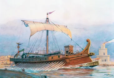 Romeins keizerlijk schip verlaat het arsenaal