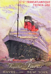 De route Le Havre-Plymouth-New York (kleurenlitho)