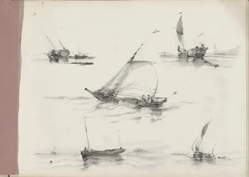 Studieblad met zeilschepen op het water
