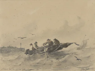 Vier mannen in een roeiboot