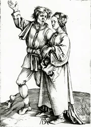 Een rustiek paar, gegraveerd door Johannes Wierix, ca. 1565 (gravure)