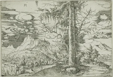 Landschap met een dubbele spar