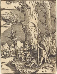 Sint Christoffel Zittend bij een Rivieroever