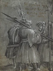 Drie nachtwakers, 1513 (tekening op blauwgrijs papier)