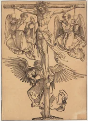 Christus aan het kruis met de drie engelen