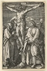 Christus aan het kruis tussen Maria en Johannes (Gegraveerde Passie)