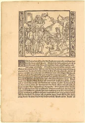 De zoon van de keizer redt Catonet van de galg [recto]; Triton en twee dolfijnen [verso]