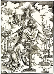 De Apocalyps (Latijnse editie): Het visioen van de zeven kandelaars (Bartsch 62)