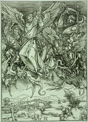 De Apocalyps (Latijnse editie): Sint-Michiel verslaat de draak (Bartsch 72)