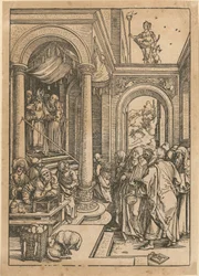 De tempelbezoek van Maria, blad 6 uit de serie „Het leven van Maria”