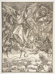 Sint Michaël en de draak, uit De Apocalyps, ca. 1498