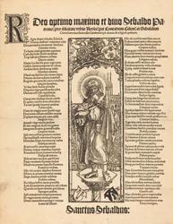 Sint Sebaldus staand op een kolom, ca. 1501