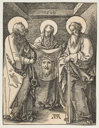 Sint Veronica tussen de heiligen Petrus en Paulus, uit De Kleine Passie