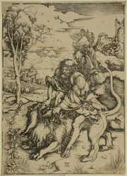 Samson vecht met de leeuw