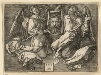 Zweetdoek van Veronica, vastgehouden door twee engelen
