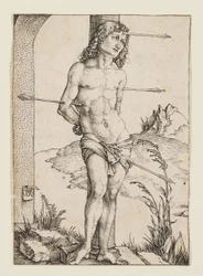Sint-Sebastiaan vastgebonden aan een zuil