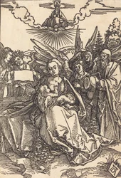 De Heilige Familie met vijf engelen