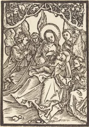De Maagd die het Christuskind voedt met vier engelen