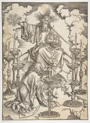 Het visioen van de zeven kandelaars, uit De Apocalyps, Duitse editie 1498