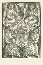 Allegorie met het wapenschild van het keizerrijk en van de stad Neurenberg