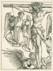 Christus aan het kruis met drie engelen, ca. 1513-13 (houtsnede)