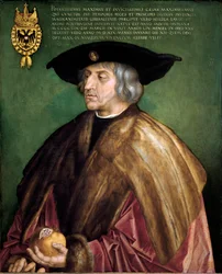 Portret van rooms-Duits keizer Maximiliaan I van Habsburg (1459-1519), schilderij van Albrecht Dürer (1471-1528)