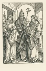 De heiligen Stephanus, Sixtus en Laurentius, ca. 1504-05 (houtsnede)