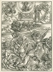 De strijd der engelen. De Openbaring van Johannes, ca. 1496-98 (houtsnede)