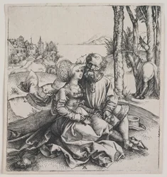 Het ongerijmde paar, ca. 1495 (gravure)