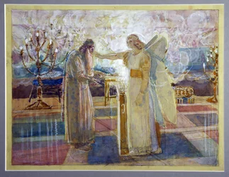 De aartsengel Gabriel maakt Zacharias stom - Werk van Alexander Andreyevich Ivanov, aquarel en wit op papier, eind 1840