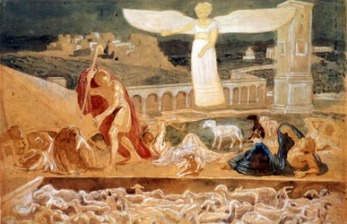 De verschijning van een engel die de geboorte van Christus aankondigt