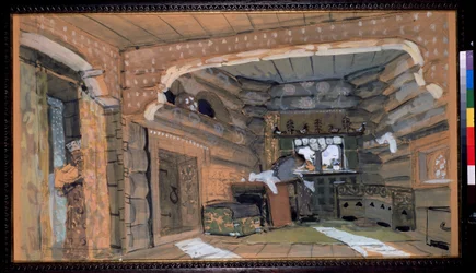 Decor voor de opera De Pskov Maagd van N. Rimsky-Korsakov. Beschrijving van het interieur.