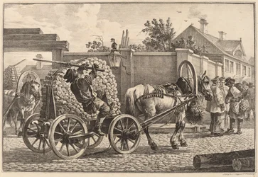 Russische drager die hout op een kar vervoert