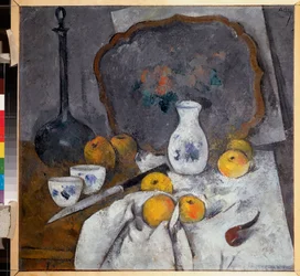 Stilleven met een karaf en een pijp (detail).