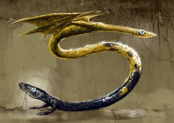 Fantastische monsters en wezens, cryptozoologie: voorstelling van een Amphisbene, mythologische slang met twee hoofden