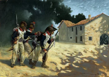 Eerste keizerrijk: Grenadiers van de Franse infanterie op patrouille tijdens de Italiaanse campagnes