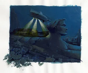 Illustratie van de mythe van het eiland dat onder de Atlantische Zee verdween (Atlantis)