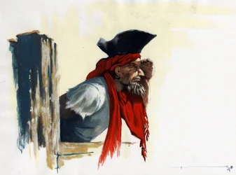 Piraat van de Caraïben kijkt naar de horizon (Illustratie)