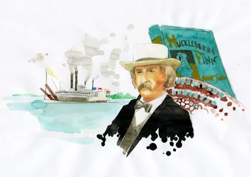 Portret van de Amerikaanse schrijver Mark Twain (1835-1910) Illustratie door Alessandro Lonati
