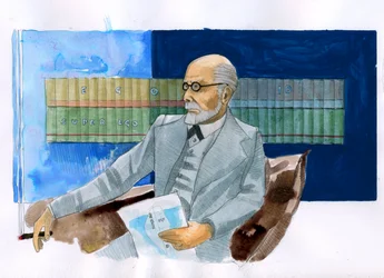 Portret van Sigmund Freud (1856-1939), Oostenrijkse psychiater - Illustratie door Alessandro Lonati