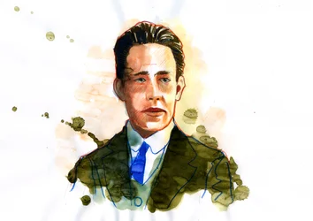 Portret van de Deense atoom- en kernfysicus Niels Bohr (1885-1962) Illustratie door Alessandro Lonati