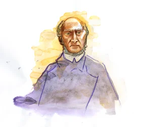Voorstelling van Victor Schoelcher (1804-1893) Franse politicus, bekend om het leiden van het decreet van de definitieve afschaffing van de slavernij in Frankrijk