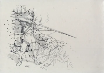 Tweede Keizerrijk (1852-1870): infanterist die schiet, soldaat van het Oostenrijkse leger, Oostenrijks-Hongaars