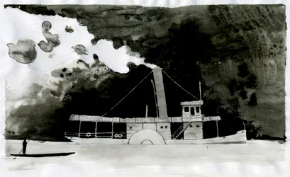 Stoomschip Illustratie van de nieuwe "In het hart van de duisternis" door Joseph Conrad. 2012